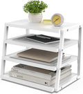 Fenge Desk Shelf Organizer, 4-Tier Tower Desktop Office Shelves, White | Wood and Metal Open Shelf, Corner File Organizer for Office Supplies, Top of Desk Organizers and Accessories
