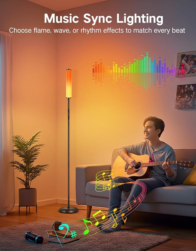 OUTON Bright Smart Floor Lamp with Remote, App & Touch Control, RGB Color Changing Standing Lamp, 2200K-6500K Dimmable, 3 Adjustable Heights, 32 Scenes for Living Room Bedroom Office Black