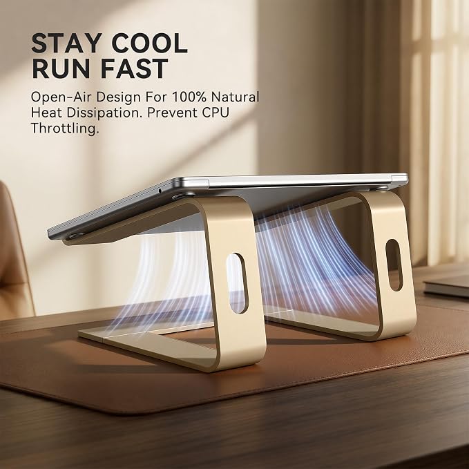 SOUNDANCE Laptop Stand, Aluminum Computer Riser, Ergonomic Laptops Elevator for Desk, Metal Holder Compatible with 10 to 15.6 Inches Notebook Computer, Gold