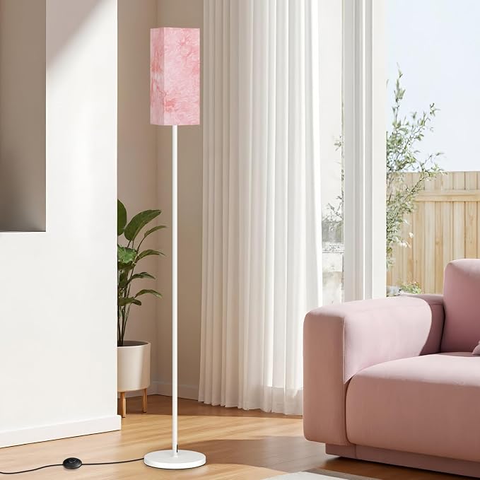 Floor Lamp, Pole Lamp with Foot Switch, Modern Standing Lamp, Minimalist Freestanding Lamp (Bulb Not Included), for Living Room, Bedroom Office ETL Listed, White and Sakura Pink WCP07LD05