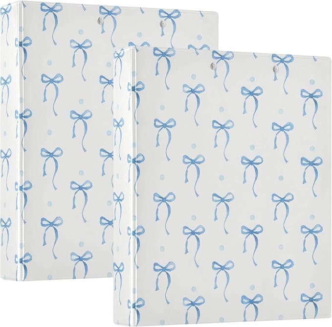 Blue Bow Round Ring Binders 1.5 Inch Ribbon Bow Knot 3 Ring Clipboard Binder for Office School Work Supplies File Folder 200 Sheet Capacity 2 Pieces