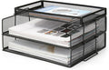 Office Drawer Organizer, 2 Tiers Stackable Paper Tray Organizer for Desk, Standing Papers File, Black Mesh/Office File Collation