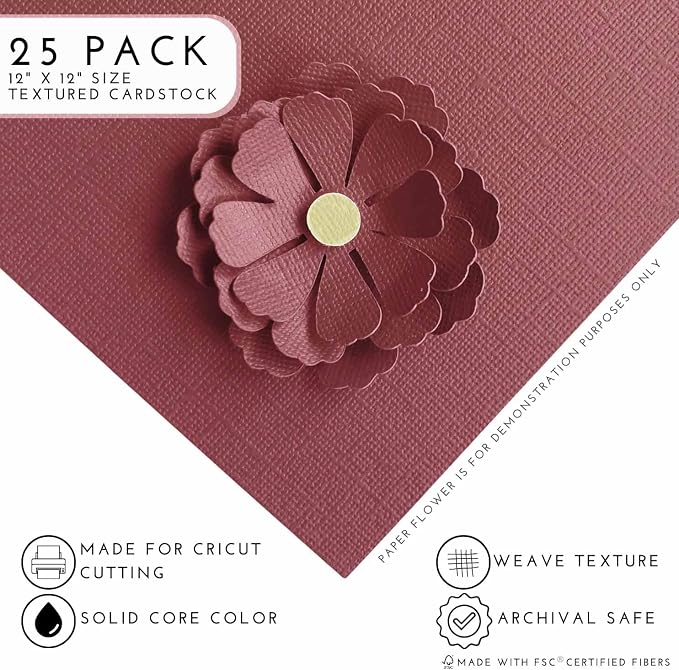 Red Wine—12x12 Textured Cardstock | 80lb Textured Red Scrapbook Paper | Premium Cardstock for Cricut Cutting | 25 Sheets