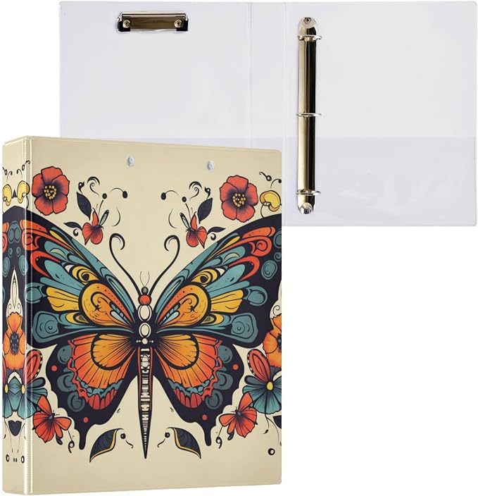 3 Ring Binder, Vintage Floral Butterfly File Folder Holds 200 Sheets File Storage for Women Men School Office Supplie