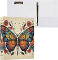 3 Ring Binder, Vintage Floral Butterfly File Folder Holds 200 Sheets File Storage for Women Men School Office Supplie