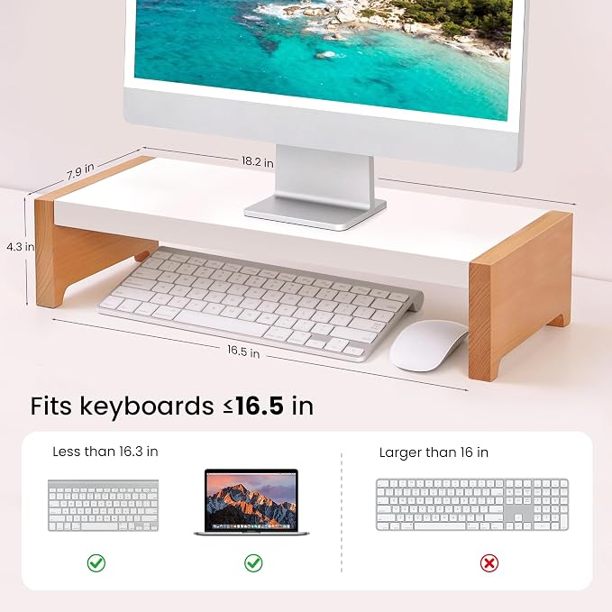 Monitor Stand Riser | White Metal & Wood Computer Monitor Stand Riser for Desk, Max Load Capacity 40LB