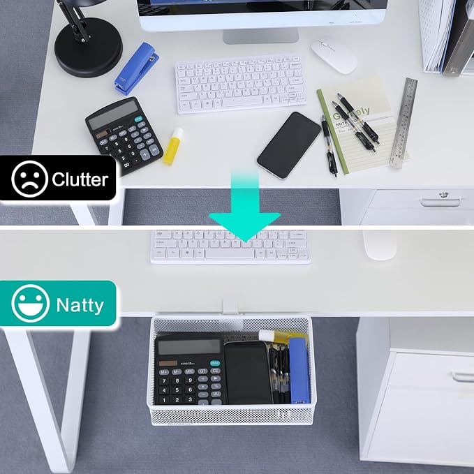Under Desk Drawer, Clamp on Desk Organizer Under Table Hanging Desk Storage | 2 ways to clamp on: desk side or leg. Under desk organizer, clamp on desk drawer, basket hanging under table shelf, no-drill