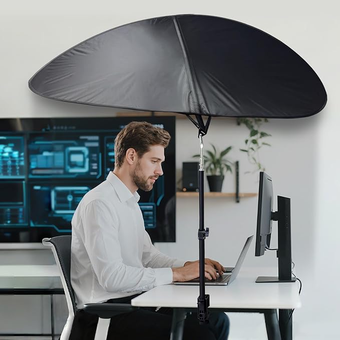 Office Cubicle Desk Shade Anti-Glare Cover Light Sensitive Professionals Cubicle Light Blocker for Workspaces Desk Canopy 39" Sector Shading Light Shade with Clamp(Black)
