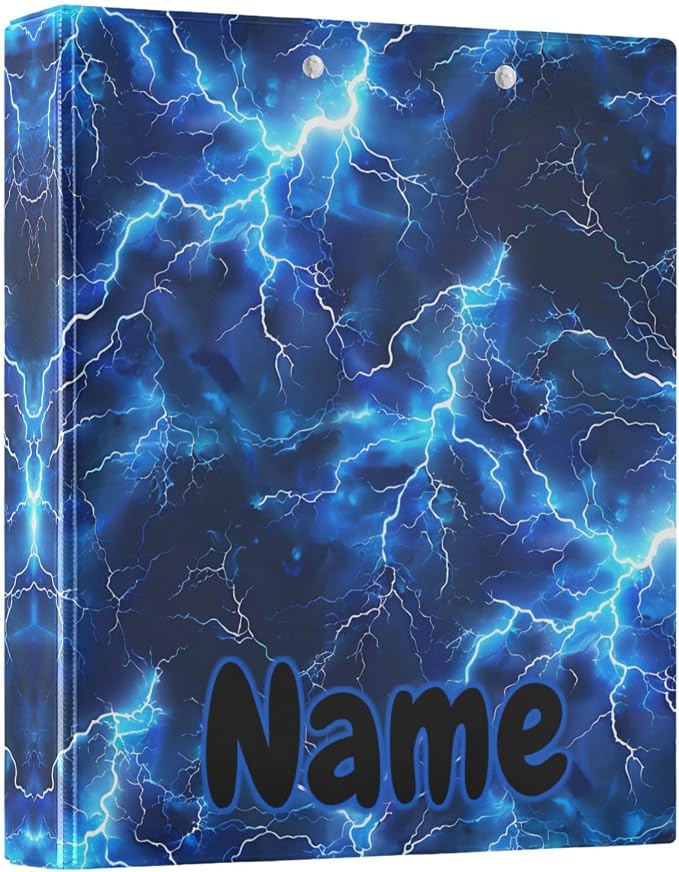 Custom 3 Ring Binder Blue Electric Lightning 1.5" Round Ring Binders Personalized Name View Binder with 200 Sheet for Kids School Supplies Women Men Office, 1 Pack