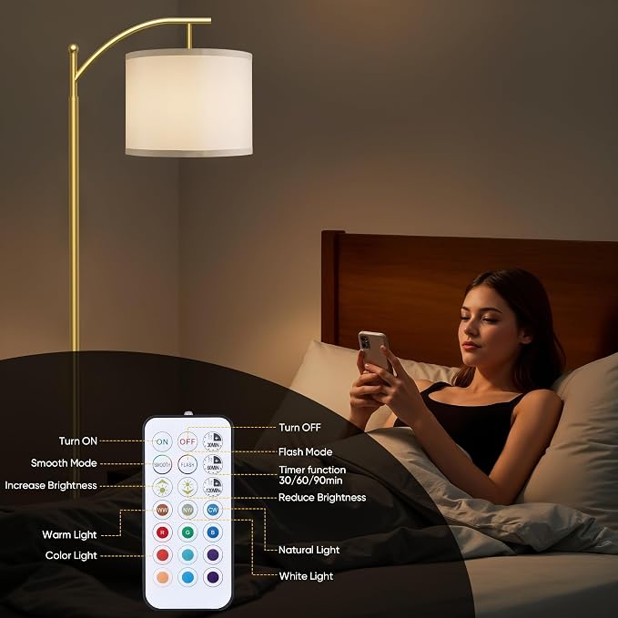 Battery Operated Floor Lamp, RGB Dimmable Cordless Standing Lamp with Remote Control for Living Room, Tall Floor Lamp for Bedroom -Gold