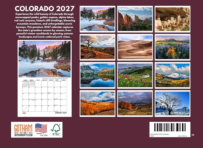 Colorado Calendar 2027 Monthly Wall Calender 12 Month | American Made In The USA