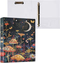 3 Ring Binder Mushroom Butterfly Moon 1.5 Inch Three Ring Binder | Cute Binder with 3 Storage Pockets for Women School Office Supplies