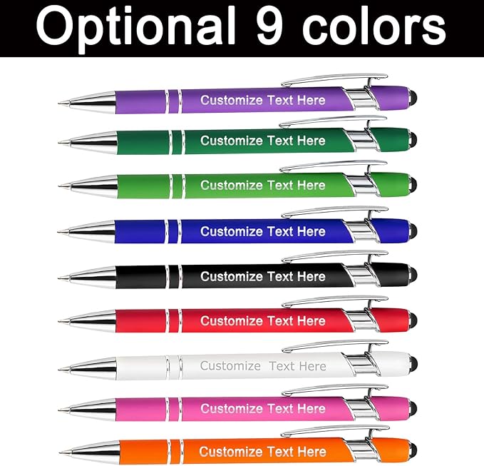 Custom Pens Bulk Personalized Ballpoint Pen with Stylus Tip Customized Engraved Pens with Name Logo Soft Black Ink with Touch Metal Office for Business Office Teacher School Corporate Gifts White
