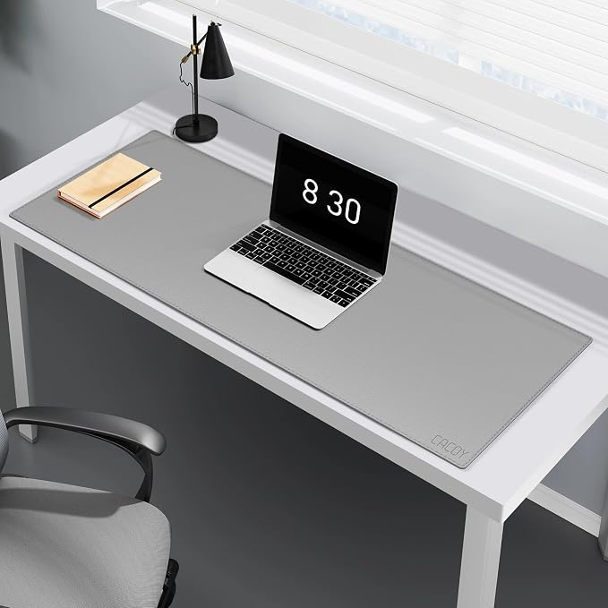 Cacoy 40" x 16" PU Leather Desk Pad Blotter, Extended Gaming Computer Mouse Pad, Waterproof Writing Pad Desktop Protector Mat for Office and Home (Grey)