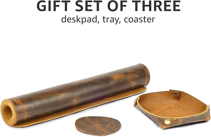 LEATHER VILLAGE Real Leather Desk Pad 3mm Thick Double Layer Desk Mat Brown | 32''x16'', Cover Blotter Large Full Grain Protector for Keyboard, Mouse & Laptop, Office Table Mat & Desktop Accessories
