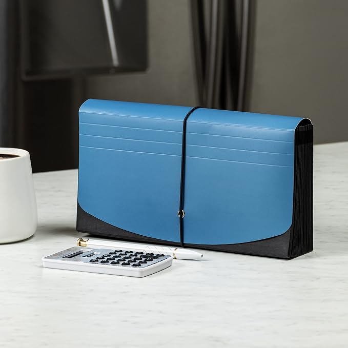 Smead Two-Way Handy Organizer File, 21 Pockets, Alphabetic (A-Z) and Monthly (Jan-Dec), Flap and Elastic Cord Closure, Blue/Black (70506), Letter (Pack of 12)