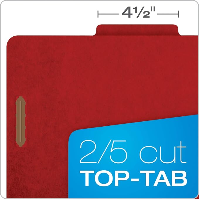 Pendaflex® Classification Folders, Standard, 1 Divider, Embedded Fasteners, 2/5 Cut Tab, Bright Red, Letter, 10/BX (23731) (Pack of 2)