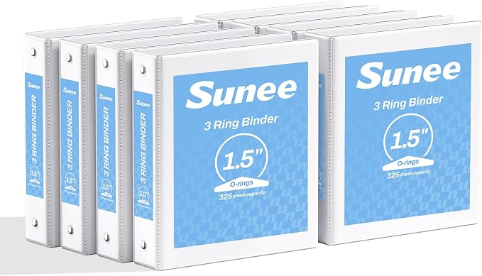SUNEE 1.5 Inch Binders 3 Ring 8 Pack Bulk, PVC-Free Clear View 1 1/2 Inch Binders (Fits 8.5x11 Inches) for School, Office & Home Use, White
