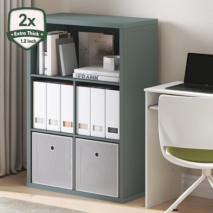 Furinno Cubicle Book Shelf, 5-Cube Bookshelf, Extra Thick Frame Cube Storage Organizer Bookcase with Closed Back, 15.3 x 29.9 x 43.3, for Living Room, Bedroom, Home Office, Sage Green
