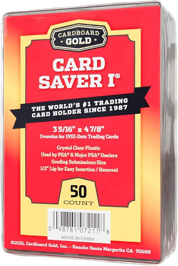 Cardboard Gold Card Saver 1 - Semi Rigid Card Holders - 50 Count | PSA BGS SGC Grading Submissions, Acid-Free Polypropylene Protectors, Trading Baseball Sleeves, Binder Storage Compatible