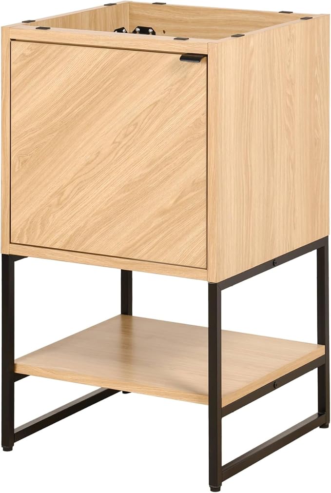 JONATHAN Y Juhl 20" Chevron Freestanding Bathroom Vanity Cabinet, Oak | Modern Minimalist Design, 18" Deep 33" Tall, Soft-Close Door, Interior And Open Shelves, Sink Not Included
