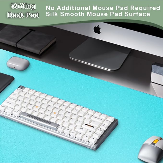 Boutilon Leather Desk Pad Protector,Laptop Desk Pad,Office Mouse Mat,Waterproof Leather Desk Blotter,Desk Writing Pad for Office and Home (M-Bright Blue,30"x14")