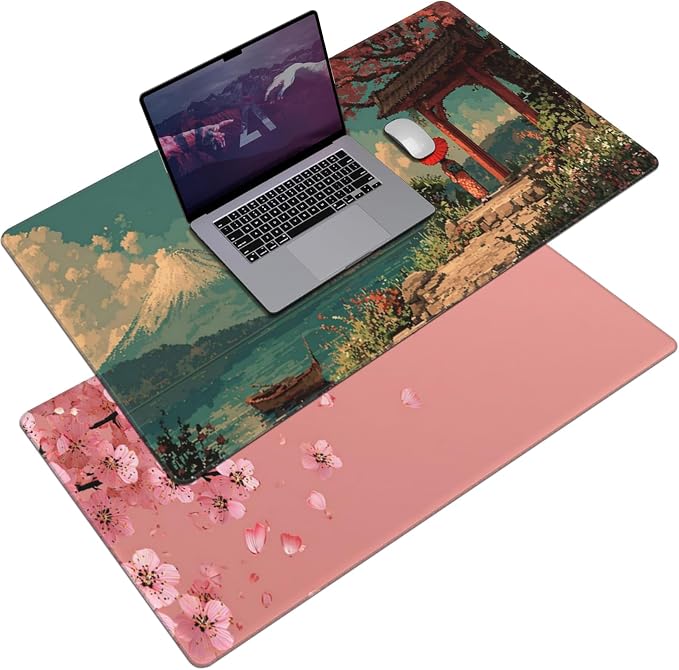 31.5x15.7 Inch Cherry Blossom Japanese Mouse Pad, Large Extended Desk Mat | Pink Double-Sided Design with Stitched Edges, Waterproof Non-Slip Keyboard Mouse Pad for Gaming, Office & Laptop Setup