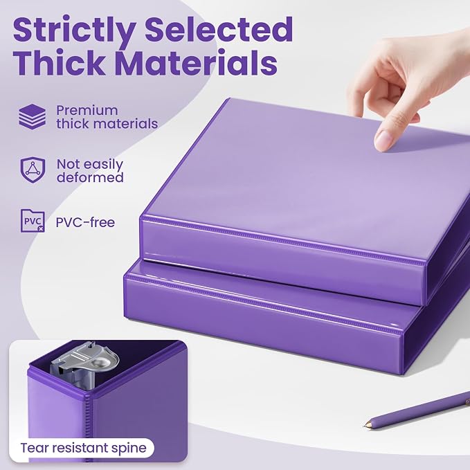 SUNEE 3 Ring Binder 1 Inch D Ring, Clear View Binder Three Ring PVC-Free (Fit 8.5x11 Inches) for School or Office Supplies, Dark Purple, 1 Pack