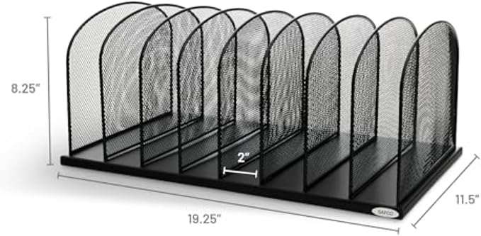 Safco Onyx Desk Organizer, 8 Side by Side Vertical Compartments, Office and Classroom Mailbox, Paper and Mail Sorter, Steel Mesh, Black