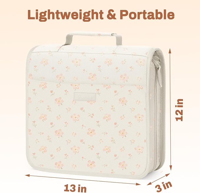 Zipper Binder with Handle, 1.5 Inch O-Ring, 325 Pages Capacity, with 5-Tab Expanding File Folder for Classified Storage, for Middle School Students, Pink Little Flower
