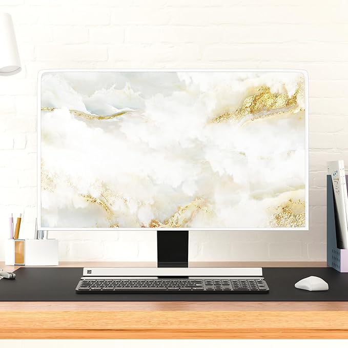 Baocicco White Gold Waterproof TV Display Screen Cover with Abstract Texture Marble Design 45, 46, 47, 48 Inch Television Covers Sleeve Compatible with LCD LED PC Desktop and Home Hanging TV