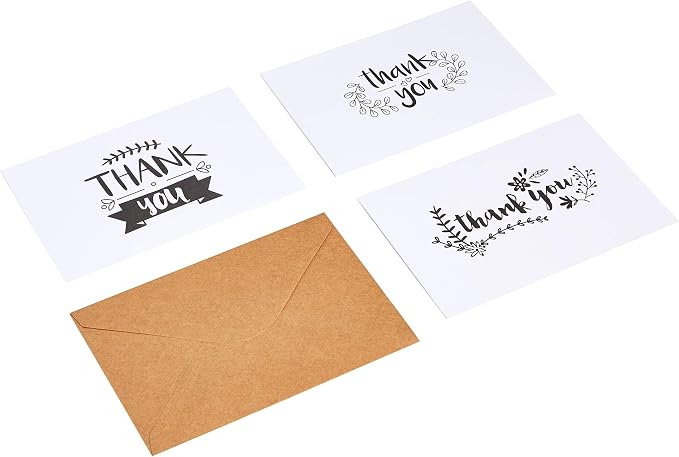 Amazon Basics Thank You Cards and Envelopes, Black and White, 4" x 6", 48 Count (Pack of 10)