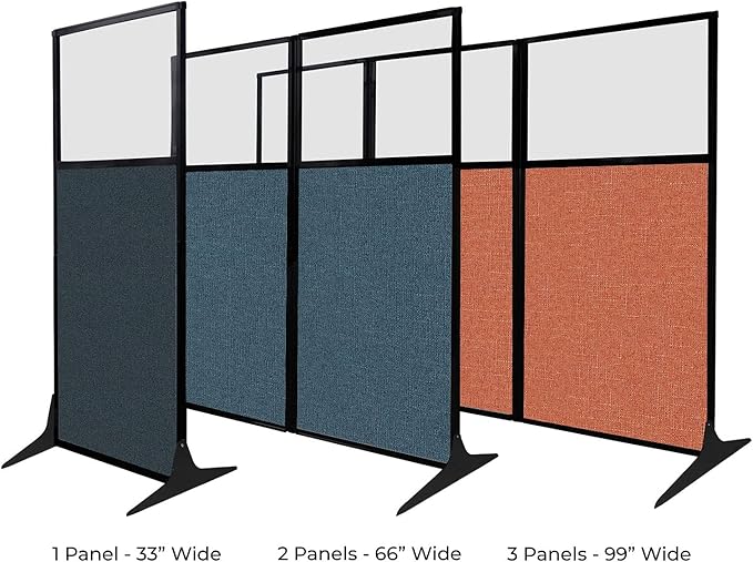 Versare Workstation Partition | Portable Wall Divider | Modern Office Cubicle | Free Standing Privacy Screen | Flexible Work Space | 33" x 70" W/Window, Navy Blue Fabric Panels