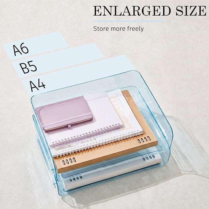 Harloon 4 Tier Clear Blue Acrylic Paper Organizer Letter Tray, Aesthetic Stackable Desk File Organizer Paper Holder Office Tray for A4, Modern Classroom Office Home File Pad Books Notes