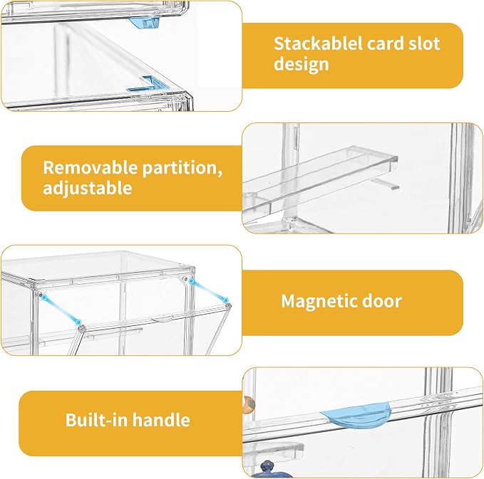 Attelite Acrylic Display Cases for Collectibles, Small Showcase with 3 Tier | 2 Movable Dividers，Clear Showcase for Mini Figures，Easy Assembly, Magnetic Door, Stackable Design, Dustproof Durable Material