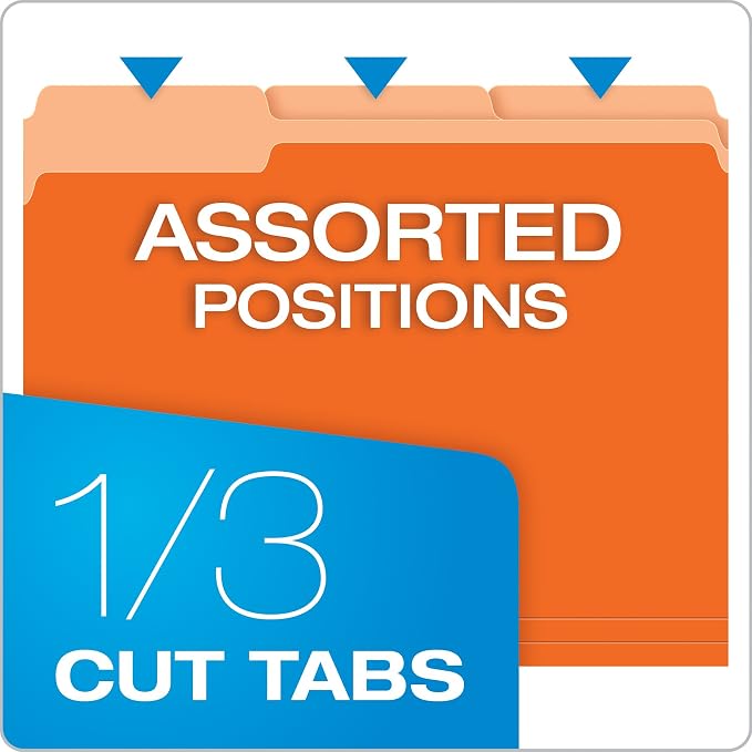 Pendaflex Two-Tone Color File Folders, Letter Size, 1/3 Cut, Orange, 100 per Box (152 1/3 ORA)