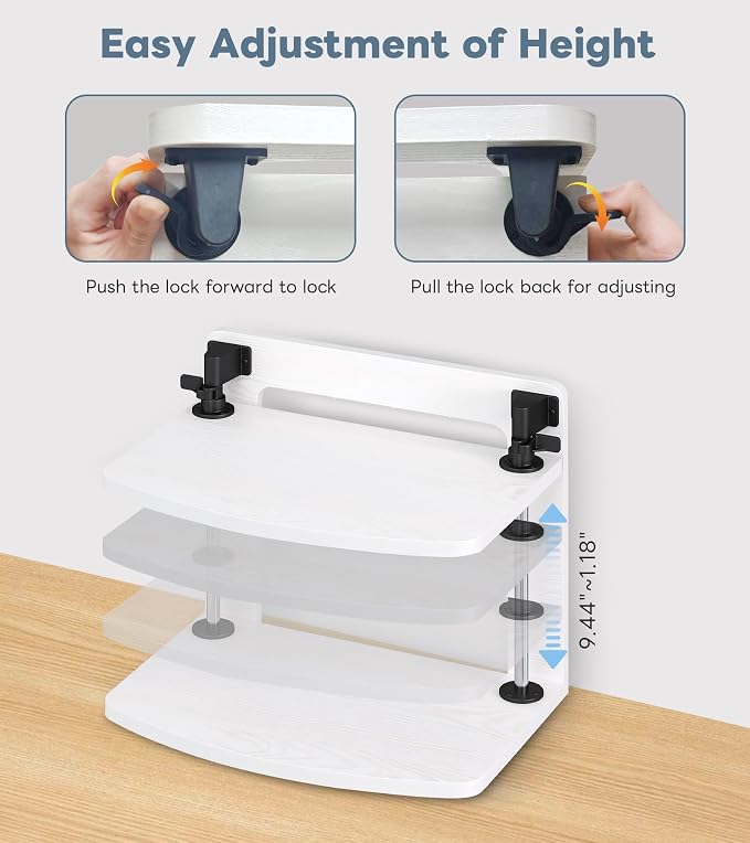 Computer Monitor Stand Riser for Reduced Neck Strain, Adjustable Height Desk Shelf Organizer Monitor Riser Stand for PC Monitor - Not for Laptop - Withe - Wood Grain, MR01-M