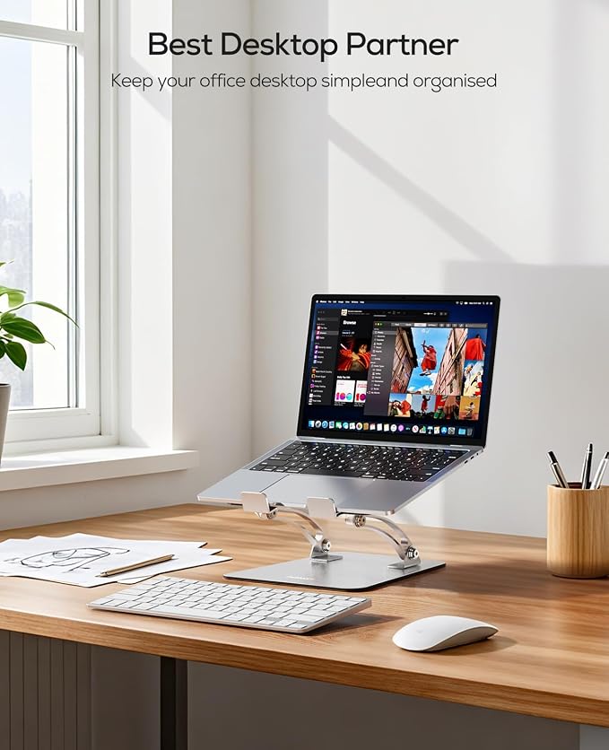 Nulaxy Ergonomic Adjustable Laptop Stand for Desk, Dual Foldable Computer Riser with Advanced Heat-Vent, Heavy-Duty Portable Notebook Holder for Posture Correction, Compatible with Mac 10-17" Laptops