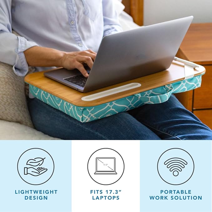 LAPGEAR XL Designer Lap Desk – Aqua Trellis, Fits 17.3” Laptops