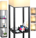 LED Shelf Floor Lamp with USB Charging Ports，Type C Port & Power Outlet, 3 Way Dimmable Touch Control Modern Standing Lamps with Shelves for Bedroom, Living Room | 3-Tier Modern Square Bookshelf Lamp, Corner Standing Light with Power Outlet Dimmable LE...
