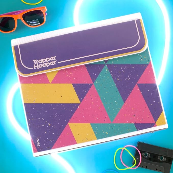 Mead Trapper Keeper Binder, Retro Design, 1 Inch Binder with Folders and Pockets, Holds 8-1/2" x 11" Paper, Colorblock (260038FN-ECM)