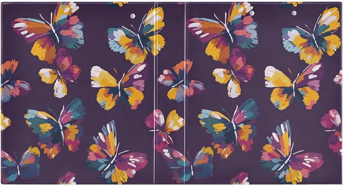 Colorful Purple Butterfly Binder 3 Ring 1.5 Inch Binder with Clipboard&Pockets, Hardcover Binders Heavy Duty Large File Folder for Office School Supplies - Holds 200 Sheets,2 PC