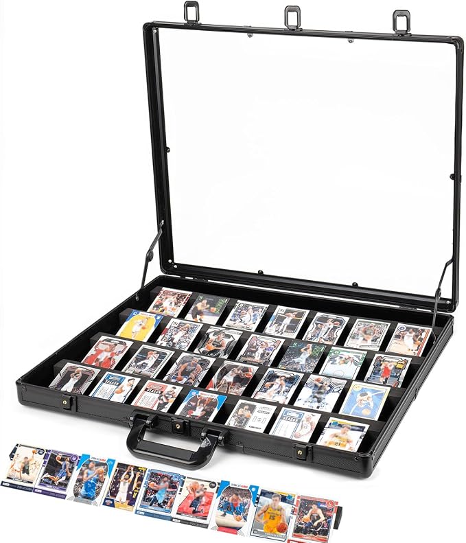 Aluminum Trade Show Display Case – 24"x20" Trading Cards Tabletop Showcase | Locking, for Sports Cards, TCG, Jewelry, Lightweight & Portable–for Exhibitions, Conventions, and Collectibles, Black