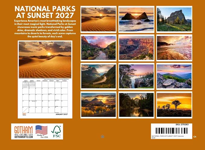 National Park Calendar 2027 Parks At Sunset Monthly Wall Calender Nature 12 Month | American Made In The USA