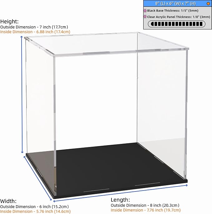 Acrylic Display Case Clear Collectible Display Box for Miniture House, Dustproof Acrylic Showcase, Easy Self Assembly Storage Cases for Action Figures and Art Figurine, 8 x 6 x 7 inch
