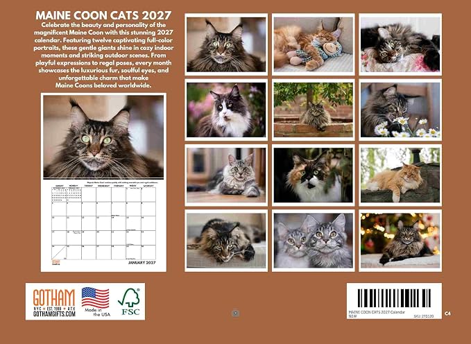 Maine Coon Cat Calendar 2027 Monthly Wall Calender 12 Month