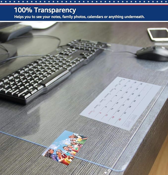 24 X 48 Inch Clear Desk Pad Protector Transparent Desk Mats Blotter on Top of Desks for Laptop Computer Keyboard PVC Vinyl Desktop Writing Mat Cover With Mouse Pad Non-slip Waterproof Wipeable Plastic