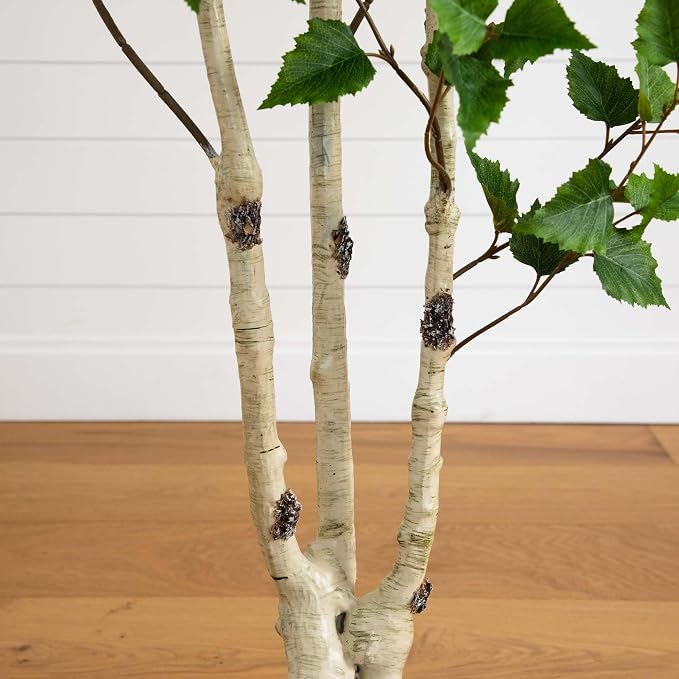 Nearly Natural 6 ft Artificial Birch Tree with Real Touch Leaves and Pot | Bendable Branches, Light-Hued Bark, Nursery Planter Included, Indoor Corner Decor, Maintenance-Free foliage