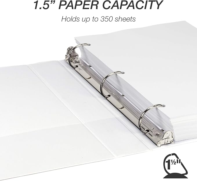 Samsill Durable 1.5 inch 3 Ring Binder, Made in USA, D Ring Binder, 100% Recycled Chipboard, White, Pallet of 480 Binders in 40 Cartons
