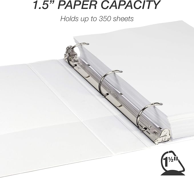 Samsill Durable 1.5 inch 3 Ring Binder, D Ring Binder, 100% Recycled Chipboard, White